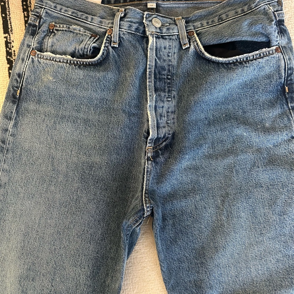 Agolde Women's Blue 90S Mid Rise Loose Straight Crop Jeans